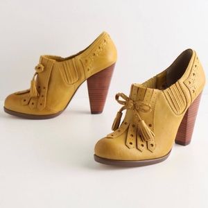 Anthropologie Seychelles Clue Oxford Kiltie Tassel Bootie in Mustard Yel…